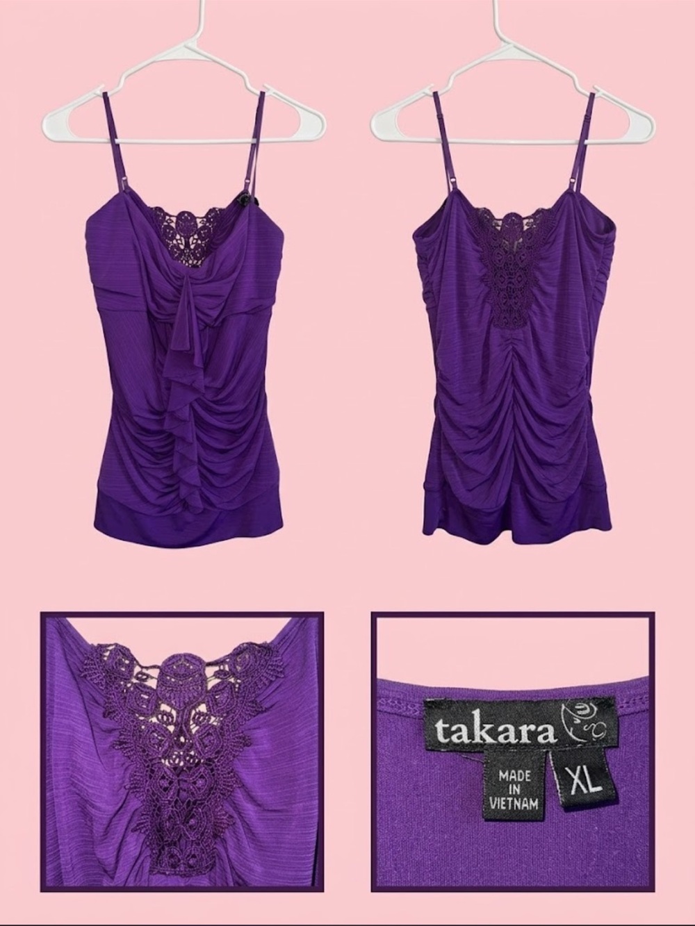 Takara Deep Purple Lace Ruched Camisole